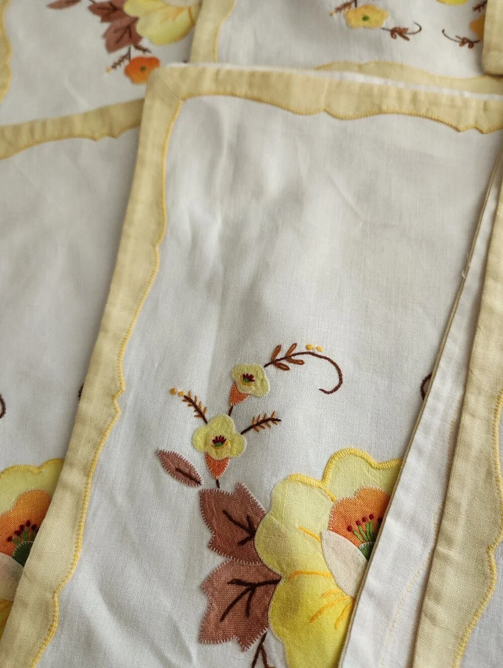 Embroidered Yellow Floral Table Placemats - Set of 8